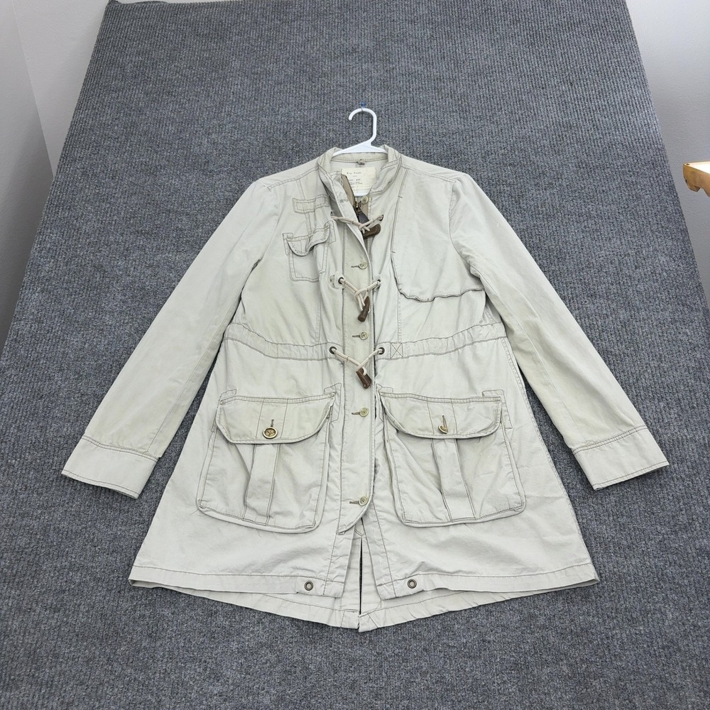 Free People Jacket Women M Tan Cotton Utility Safari Toggle Anorak Boho Style